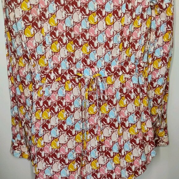 ModCloth Top Womens Medium Multicolor Cat Print Button Down Cat Lady Long Sleeve - Picture 6 of 14